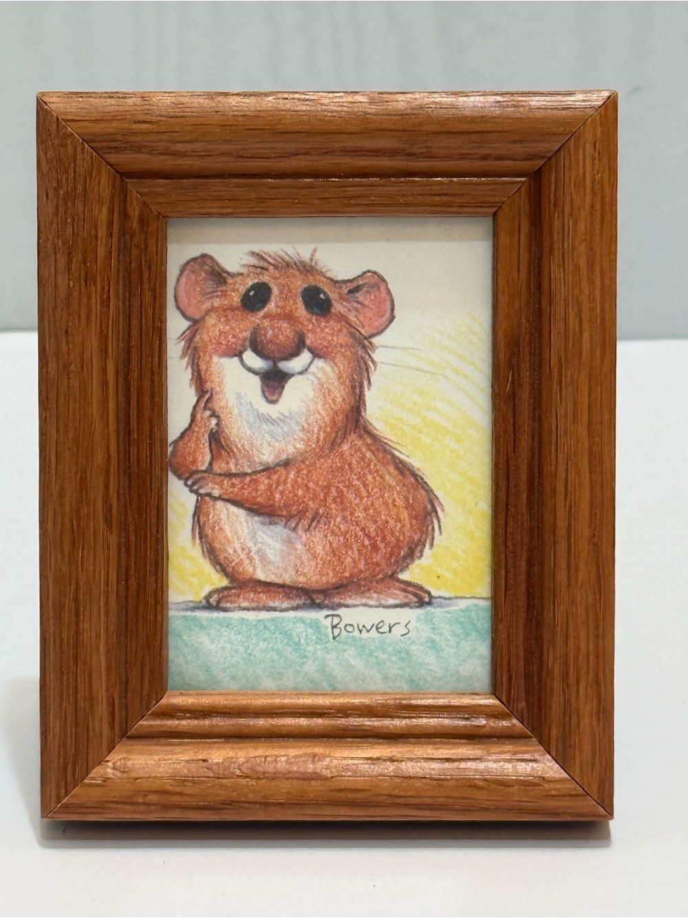 Vintage Framed Tim Bowers Hamster Miniature Art
